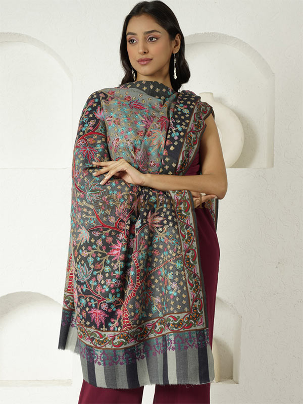 Women's Rangat 100% Pure Wool  Kalamkari Hand Embroidered Shawl  (Size: 101 X 203 Cms)