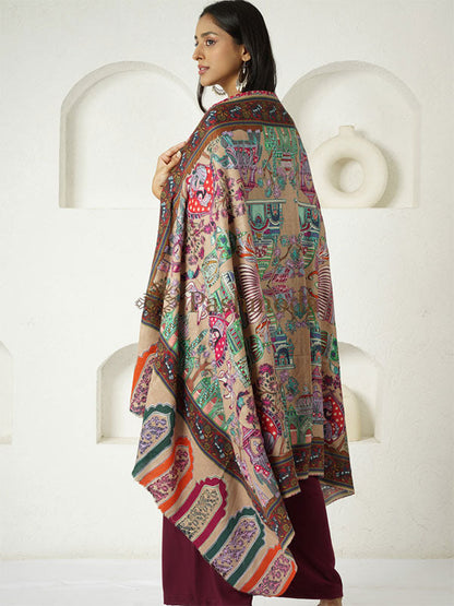 Women's Noor 100% Pure Wool  Kalamkari Hand Embroidered Shawl  (Size: 101 X 203 Cms)