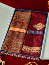 His and Her Gift Set of Antique jamawar shawl and embroidered stole With Wooden Gift Box