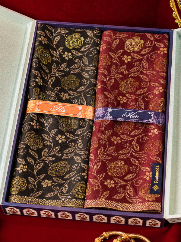 His and Her Gift Set of Kaani Stoles With Wooden Gift Box