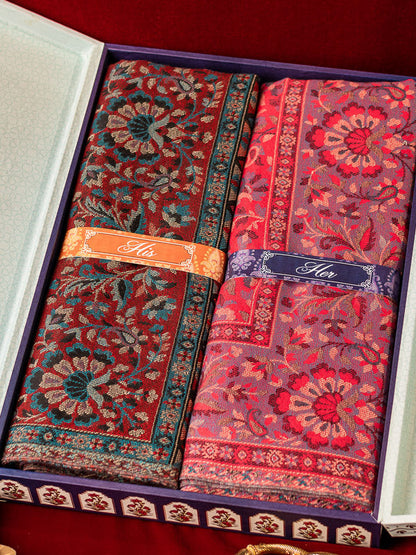 His and Her Gift Set of Kaani shawls With Wooden Gift Box