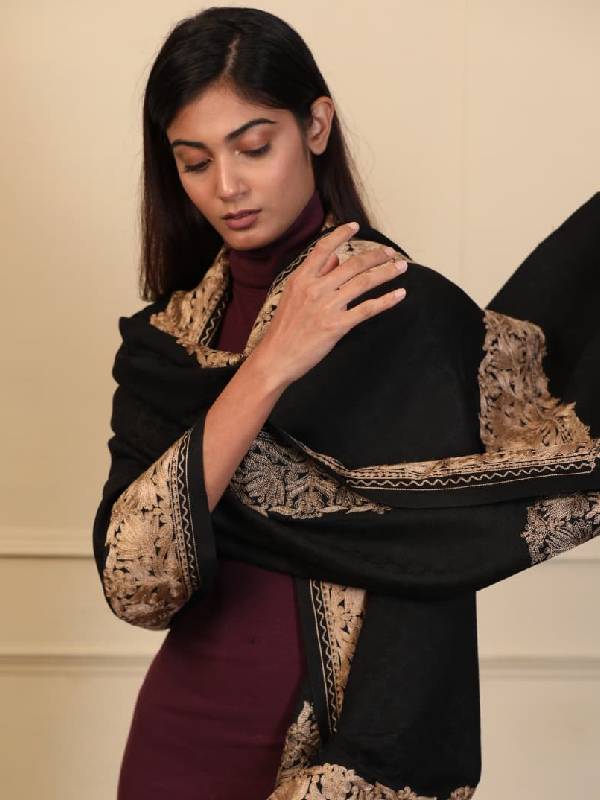 Women's Zarbaft Aari Embroidered Kashmiri Stole (Size: 71x203 cm)