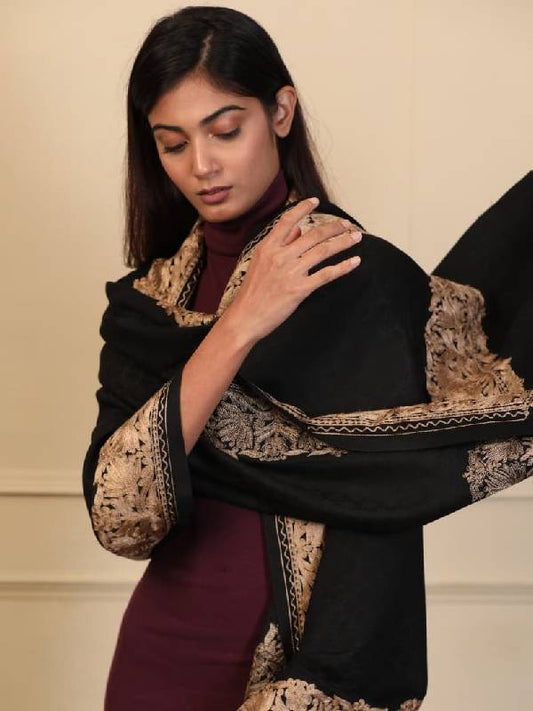Women's Zarbaft Aari Embroidered Kashmiri Stole (Size: 71x203 cm)