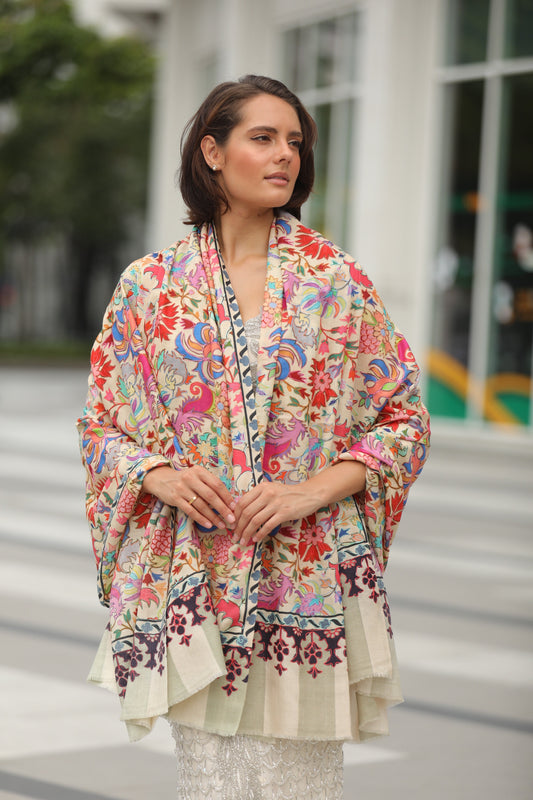 Women Shaheenol Kalamkari Embroidered Shawl (Size: 101x203 CM)