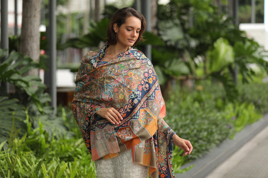 Women Afsha Kalamkari Embroidered Shawl (Size: 101x203 CM)