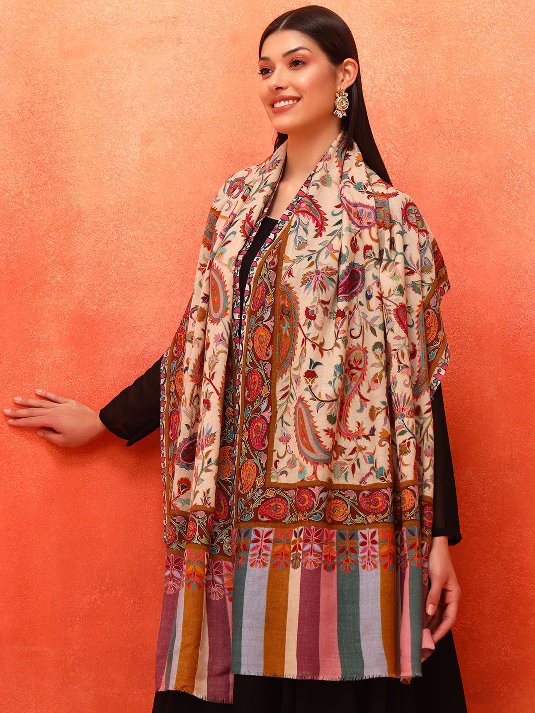 His and Her Gift Set of 100% Pure Wool Kalamkari Stoles With Wooden Gift Box