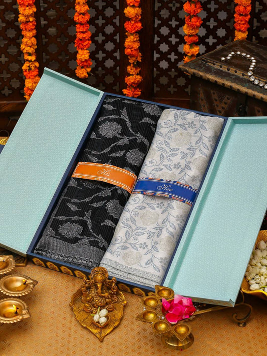 His and Her Gift Set of Kaani Stoles With Wooden Gift Box