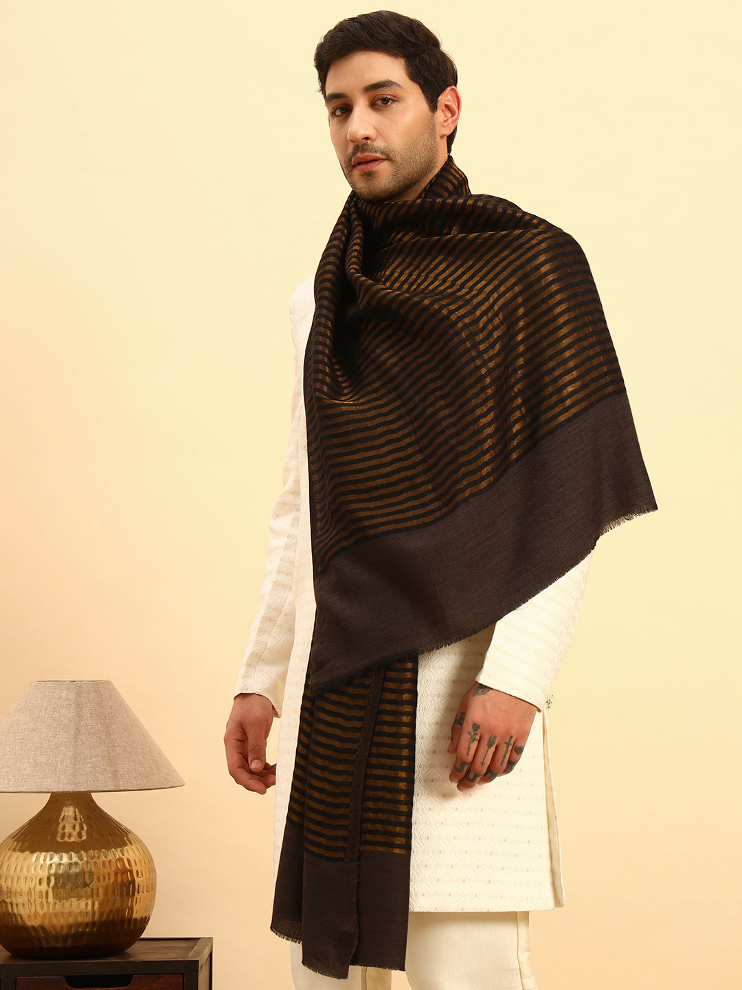 His and Her Gift Set of Zari Stoles With Wooden Gift Box