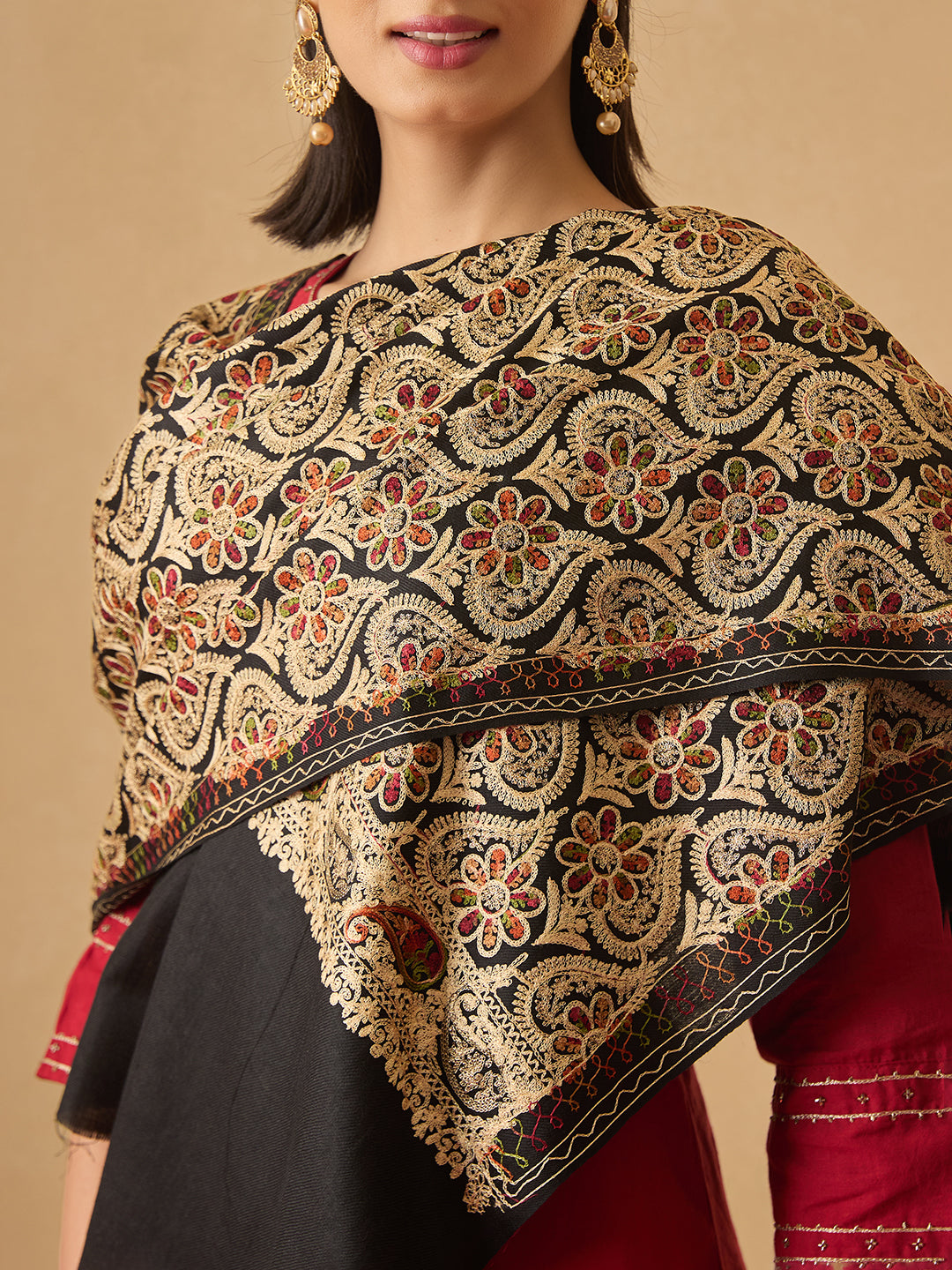Pashmoda Women Kashish Fine Wool Nalki Embroidered Stole (Size : 71X203 CM)