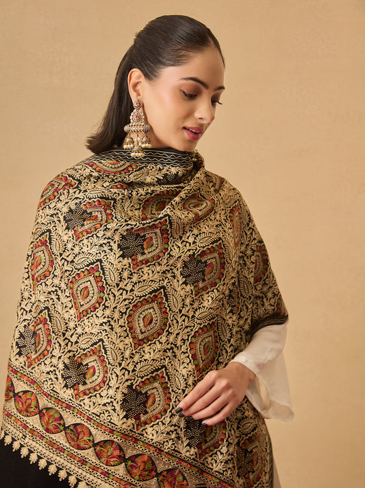 Pashmoda Women Ornate Harmony Fine Wool Nalki Embroidered Stole (Size : 71X203 CM)