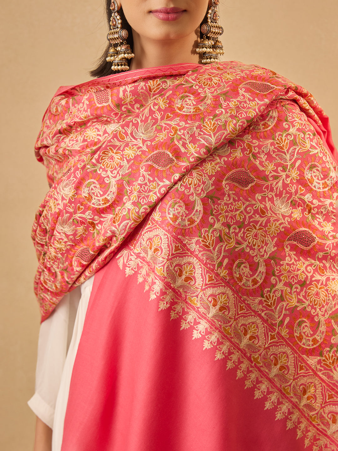 Pashmoda Women Ruhani Fine Wool Nalki Hand Embroidered Shawl (Size: 101x203 Cm)