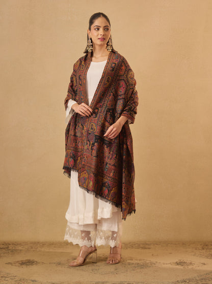 Pashmoda Women Darbari Kaani Wool Blend Kashmiri Shawl (Size: 101X203 CM)