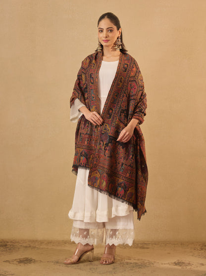 Pashmoda Women Darbari Kaani Wool Blend Kashmiri Shawl (Size: 101X203 CM)