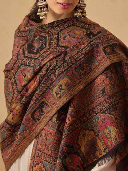 Pashmoda Women Darbari Kaani Wool Blend Kashmiri Shawl (Size: 101X203 CM)