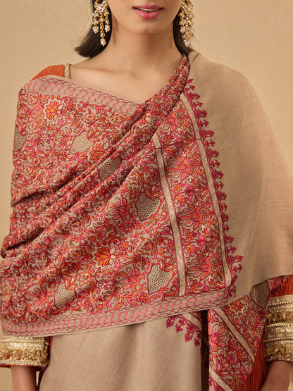 Pashmoda Women Hunar Fine Wool Nalki Embroidered Stole (Size : 71X203 CM)