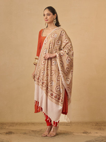 Pashmoda Women Ornate Harmony Fine Wool Nalki Embroidered Stole (Size : 71X203 CM)