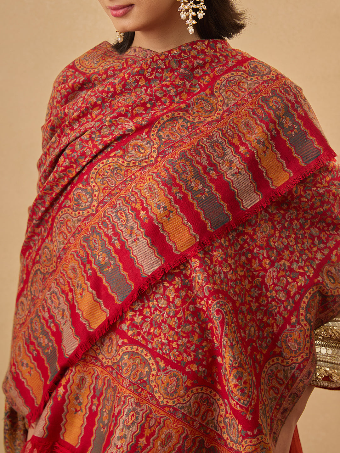 Pashmoda Women Mehak Kaani Wool Blend Kashmiri Shawl (Size: 101X203 CM)