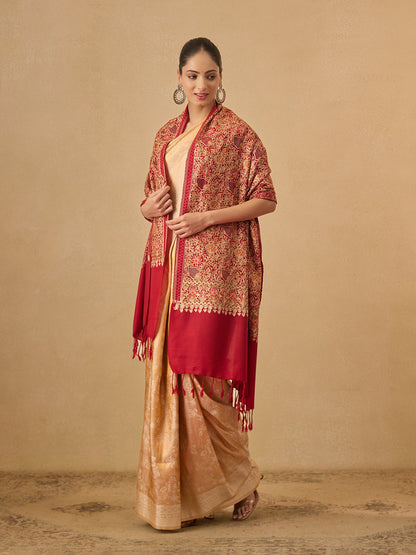 Pashmoda Women Hunar Fine Wool Nalki Embroidered Stole (Size : 71X203 CM)