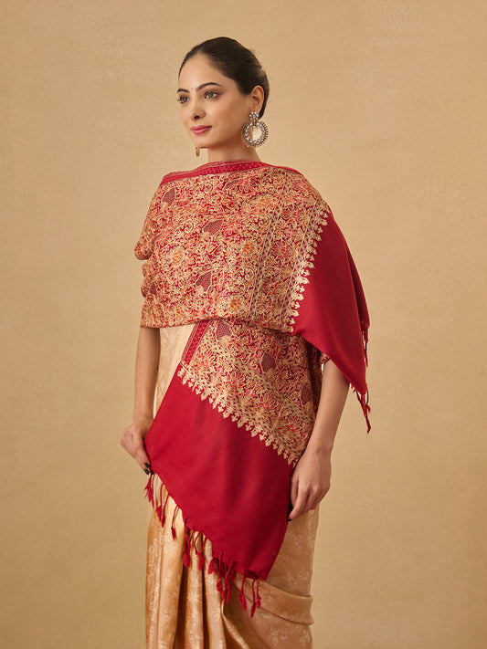 Pashmoda Women Hunar Fine Wool Nalki Embroidered Stole (Size : 71X203 CM)