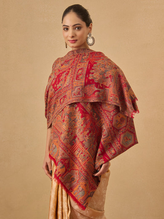 Pashmoda Women Darbari Kaani Wool Blend Kashmiri Shawl (Size: 101X203 CM)