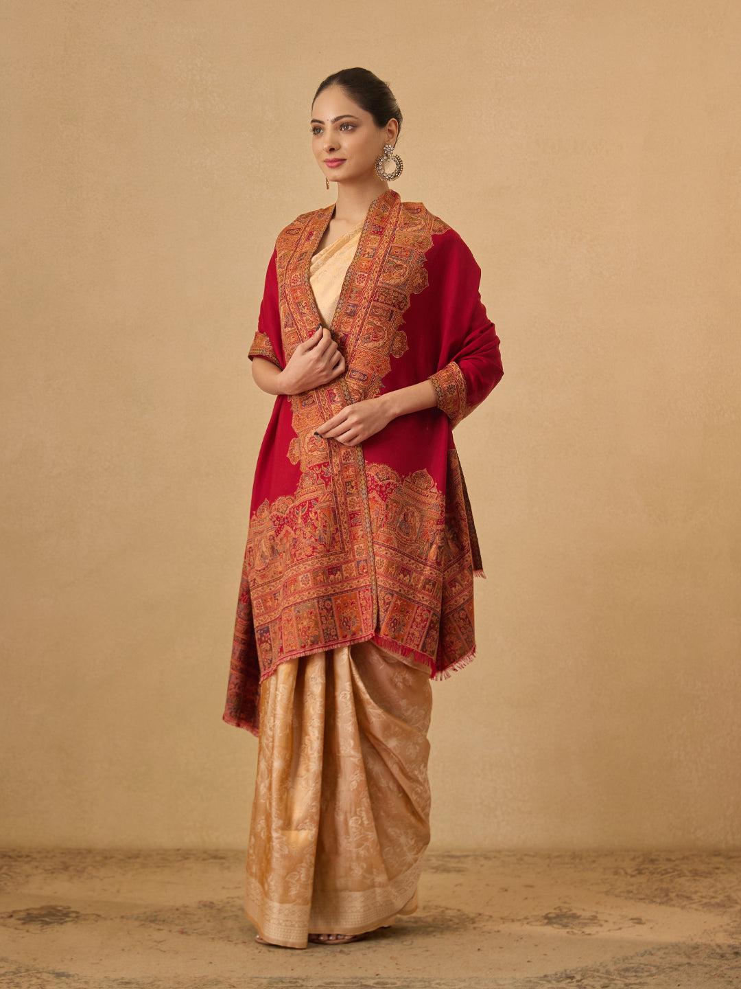 Pashmoda Women Arcadia Borders Kashmiri Jamawar Woven Shawl (Size: 101X203 CM)