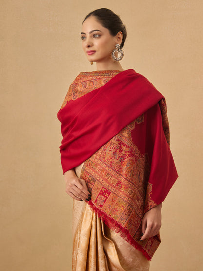Pashmoda Women Arcadia Borders Kashmiri Jamawar Woven Shawl (Size: 101X203 CM)