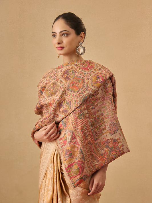 Pashmoda Women Darbari Kaani Wool Blend Kashmiri Shawl (Size: 101X203 CM)