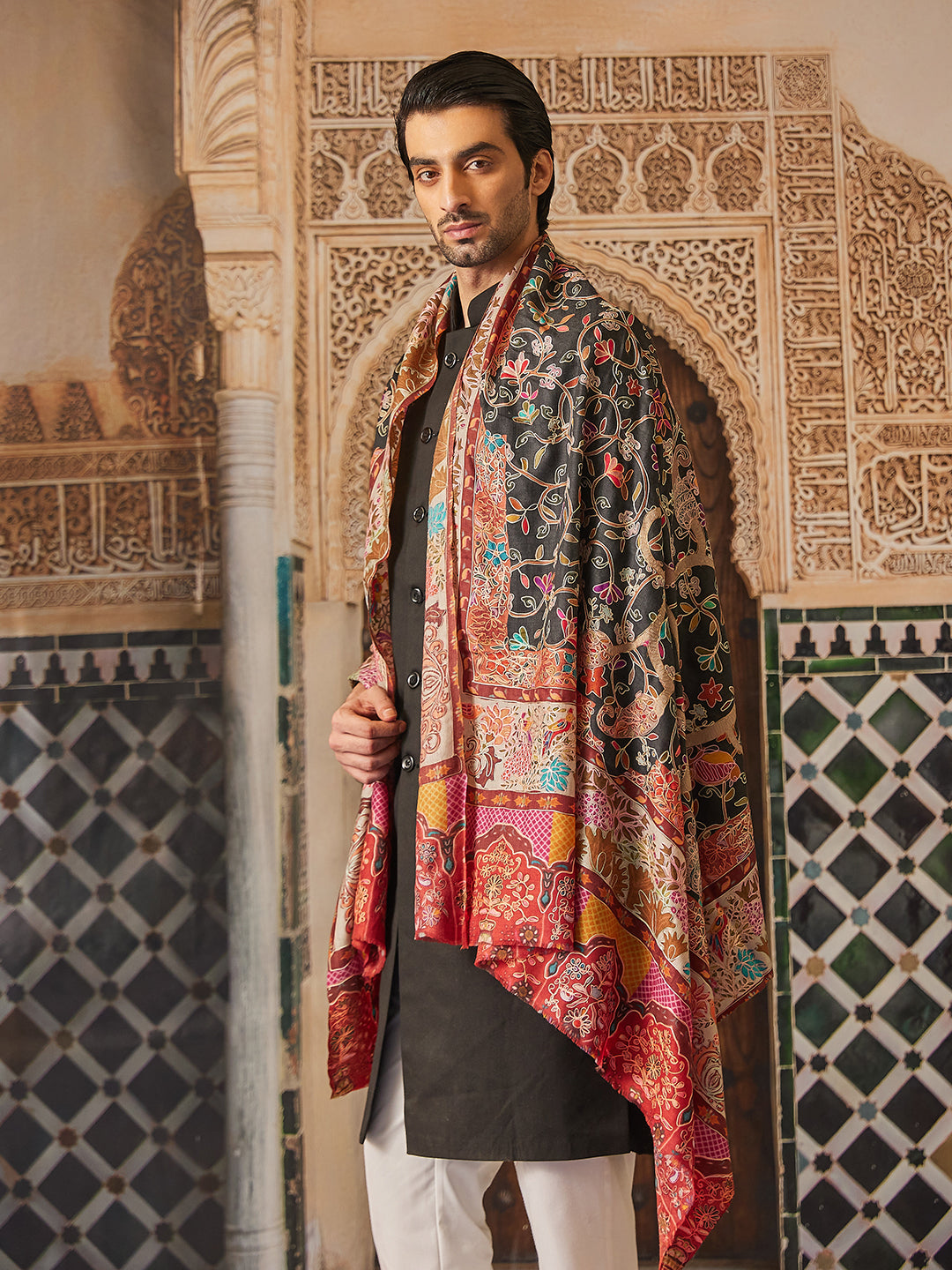 Pashmoda Men Kalamkari Embroidered Shawl (Size 101x203 Cm)