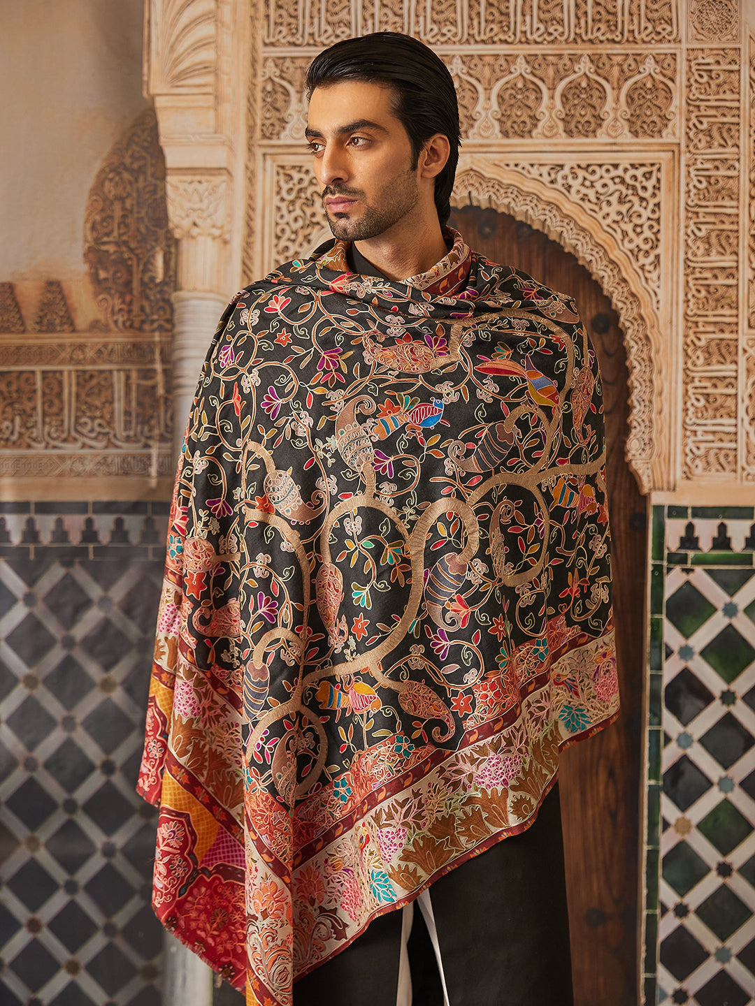 Pashmoda Men Kalamkari Embroidered Shawl (Size 101x203 Cm)