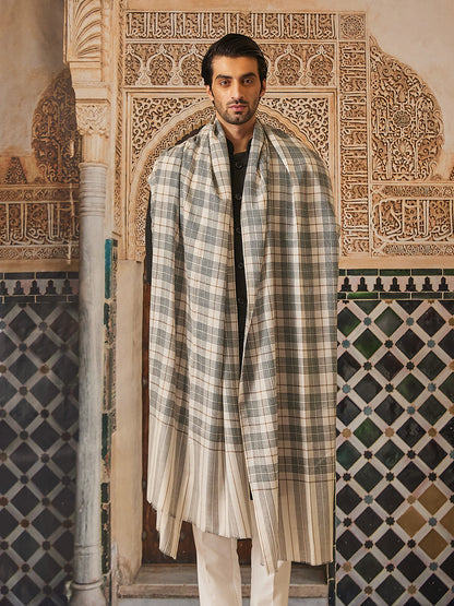 Pashmoda Men Misbah Woollen Checkered Lohi (Size: 127x254 CM)