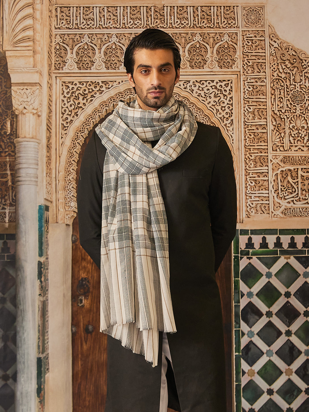 Pashmoda Men Misbah Woollen Checkered Lohi (Size: 127x254 CM)