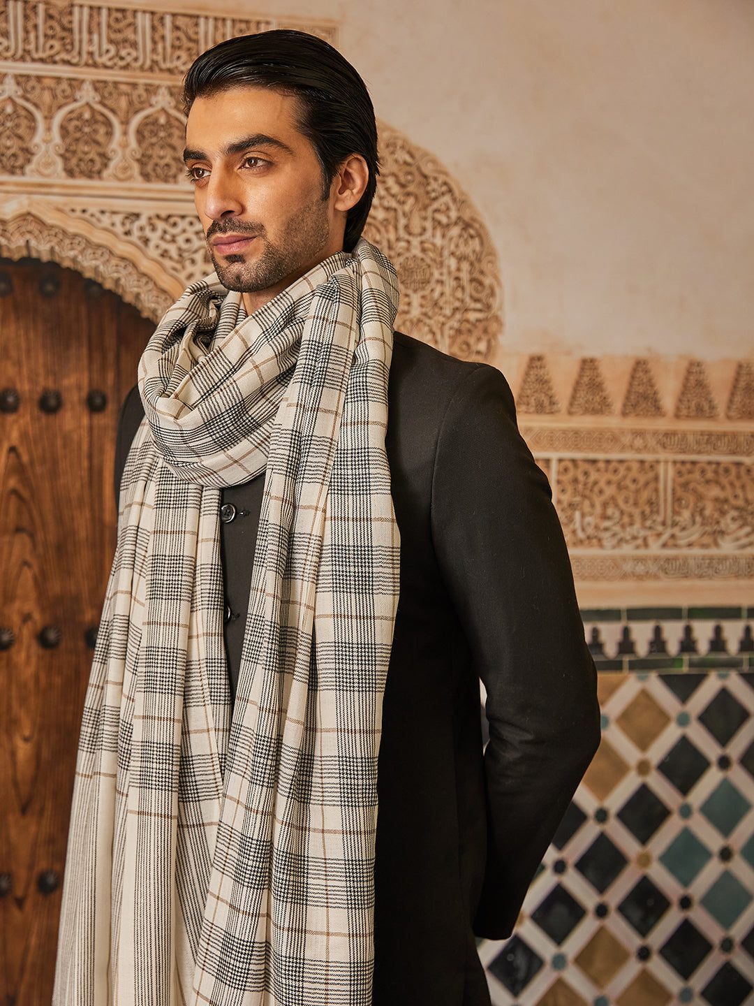 Pashmoda Men Misbah Woollen Checkered Lohi (Size: 127x254 CM)