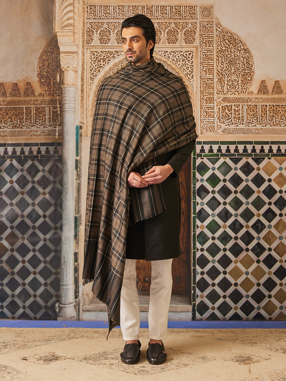 Pashmoda Men Misbah Woollen Checkered Lohi (Size: 127x254 CM)