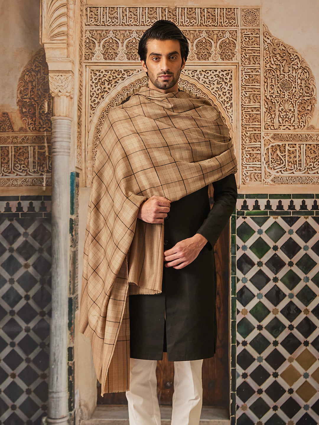 Pashmoda Men Misbah Woollen Checkered Lohi (Size: 127x254 CM)