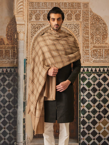 Pashmoda Men Misbah Woollen Checkered Lohi (Size: 127x254 CM)