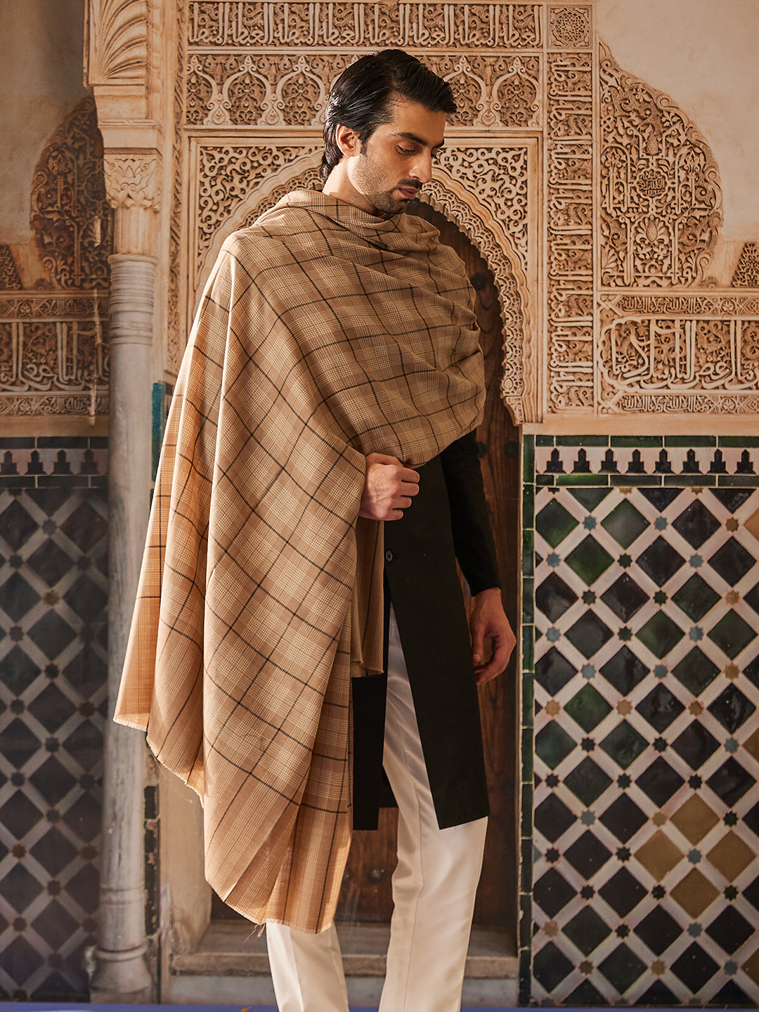 Pashmoda Men Misbah Woollen Checkered Lohi (Size: 127x254 CM)