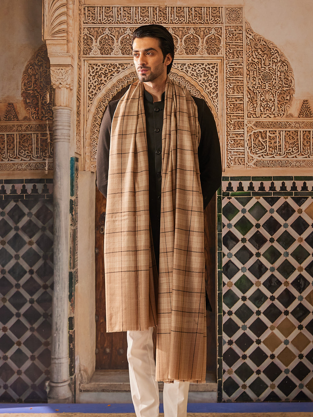 Pashmoda Men Misbah Woollen Checkered Lohi (Size: 127x254 CM)