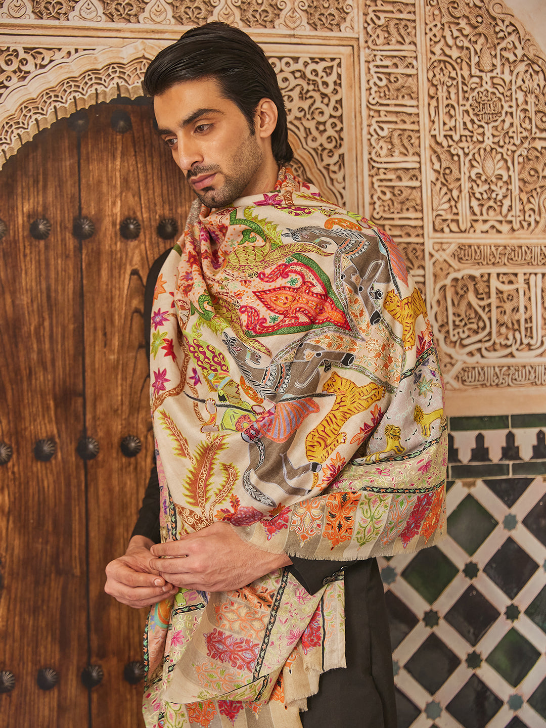Pashmoda Men Kalamkari Embroidered Shawl (Size  101x203 Cm)