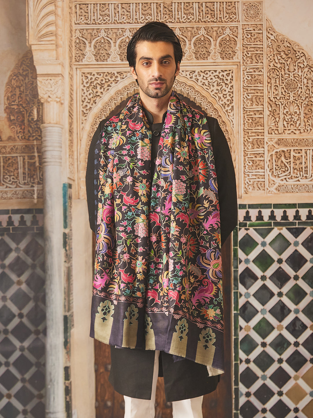 Pashmoda Men Kalamkari Embroidered Shawl (Size 101x203 Cm)