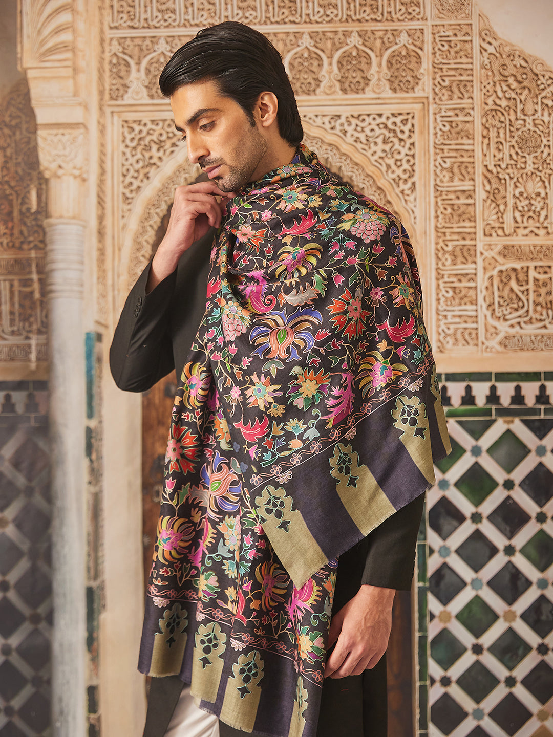 Pashmoda Men Kalamkari Embroidered Shawl (Size 101x203 Cm)