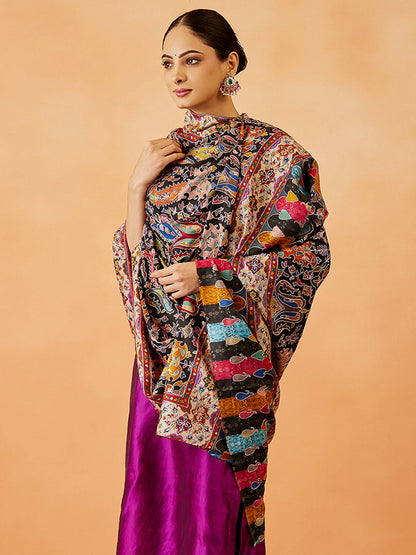 Gift Box of Zarmina Kalamkari Embroidered Shawl (Size:  101x203 CM)
