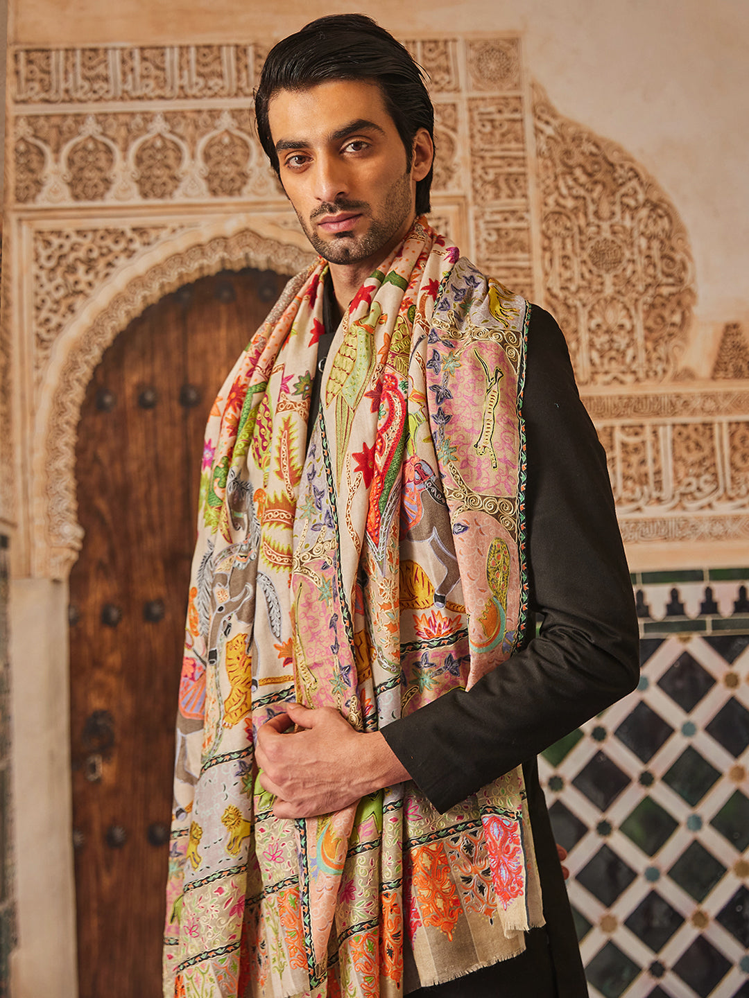 Pashmoda Men Kalamkari Embroidered Shawl (Size  101x203 Cm)