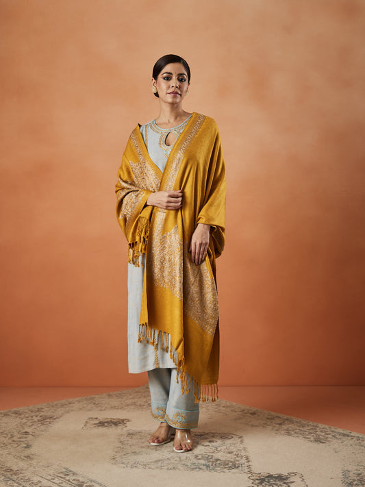 Women Firoza Kashmiri Aari Embroidery Stole (Size: 71X203 CM)