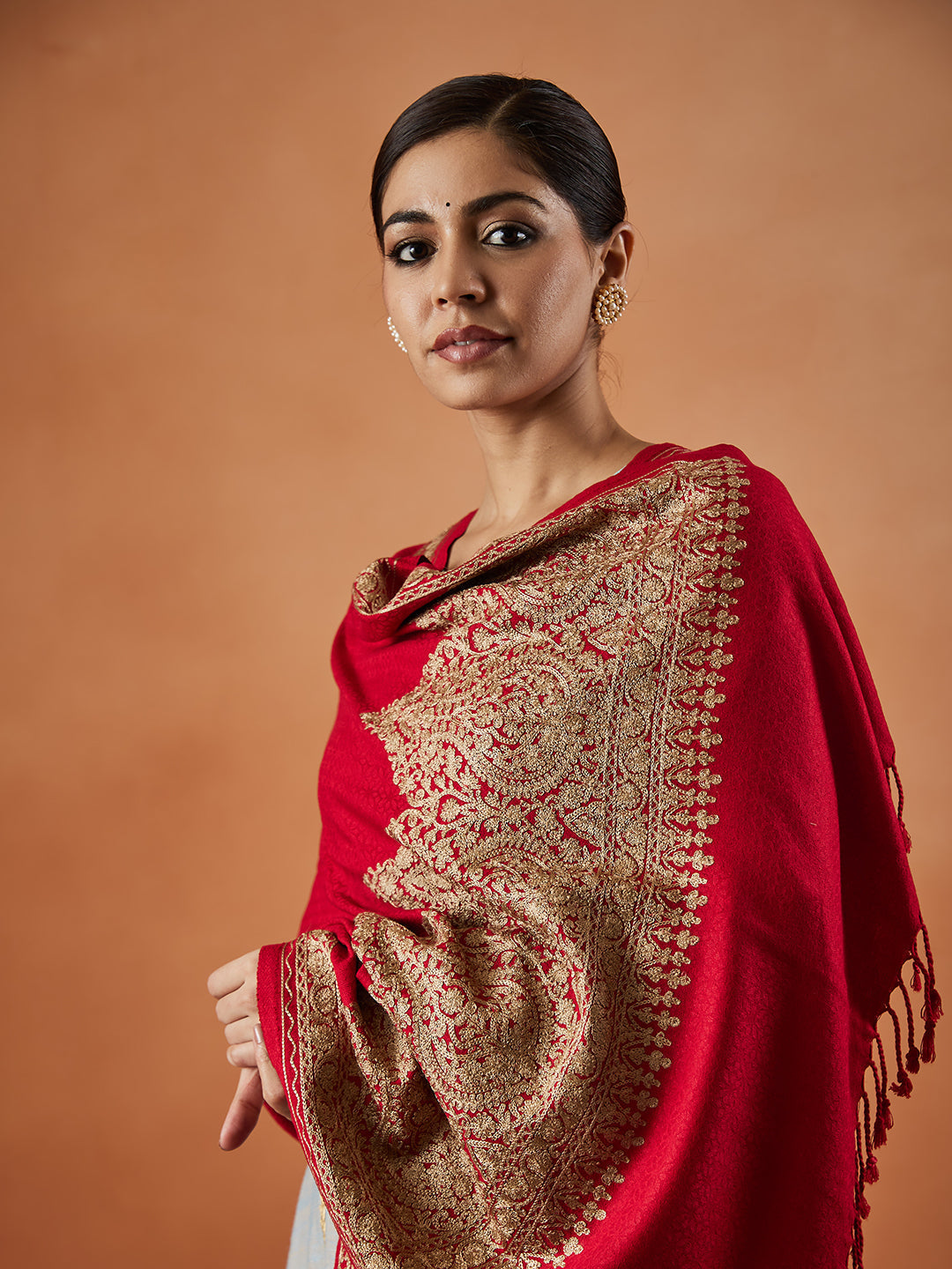 Women Firoza Kashmiri Aari Embroidery Stole (Size: 71X203 CM)