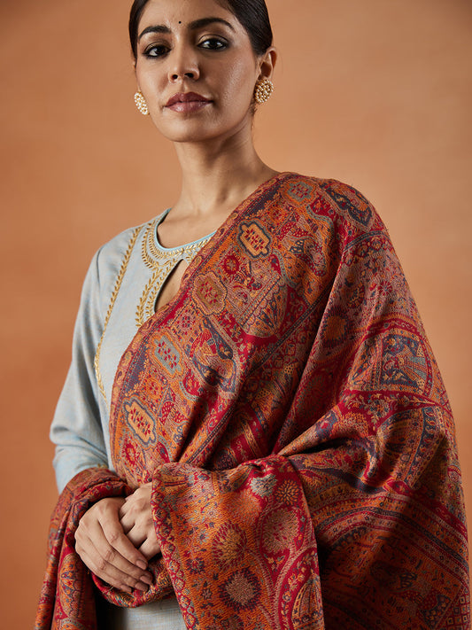 Women Surmai Kaani Wool Blend Kashmiri Shawl (Size: 101X203 CM)