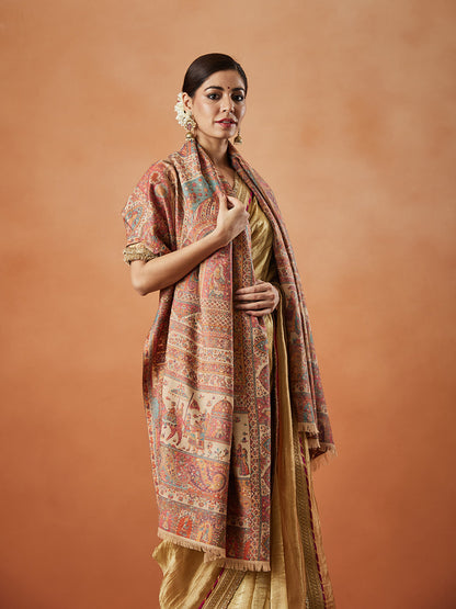 Women Surmai Kaani Wool Blend Kashmiri Shawl (Size: 101X203 CM)