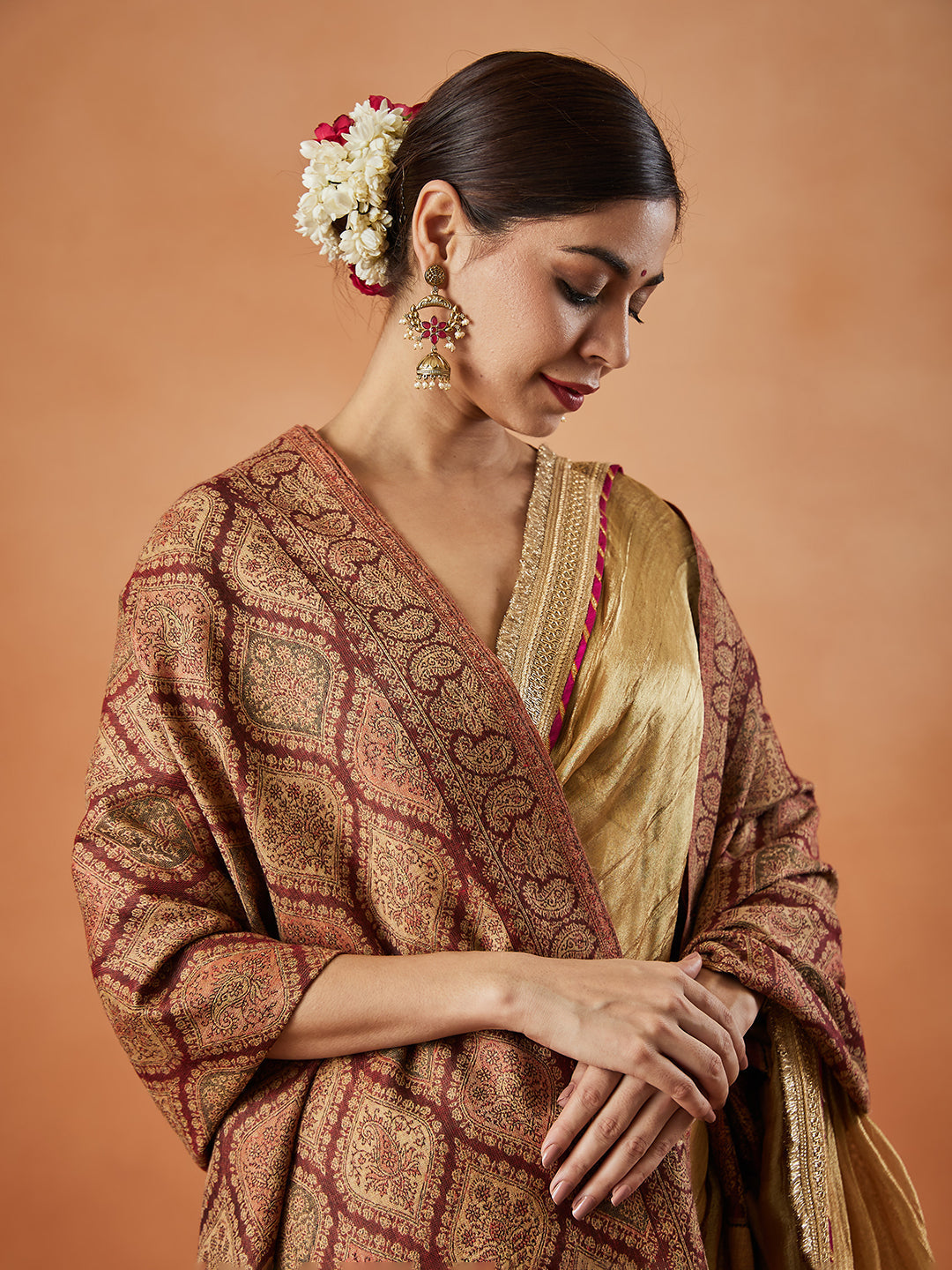 Women Shabnam Kashmiri Jamawar Woven Shawl (Size: 101X203 CM)