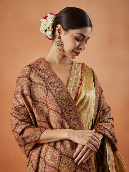 Women Shabnam Kashmiri Jamawar Woven Shawl (Size: 101X203 CM)