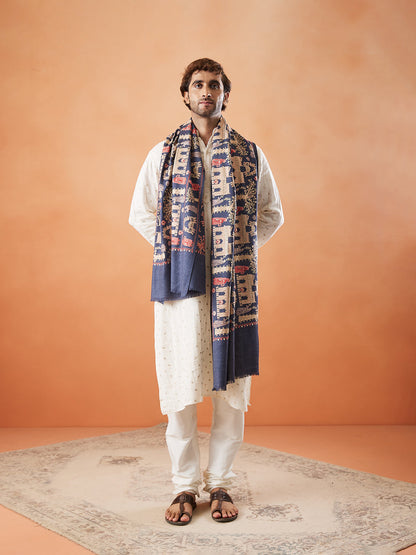 Men 100% Pure Wool Fabric Sozni Embroidered Stole (Size: 71x203 Cm)