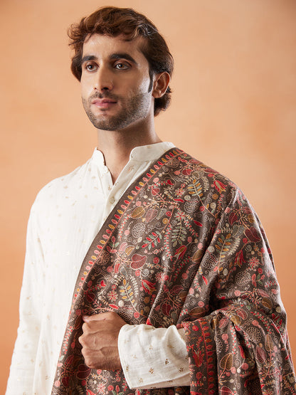 Men 100% Pure Wool Fabric Sozni Embroidered Shawl (Size: 101x203 Cm)